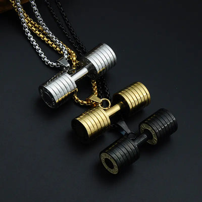 Titanium Steel Dumbbell Pendant Necklace for Men